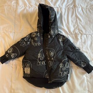 Nununu Black Puffer Jacket with White Graphic